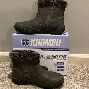 Grey water resistant boots.